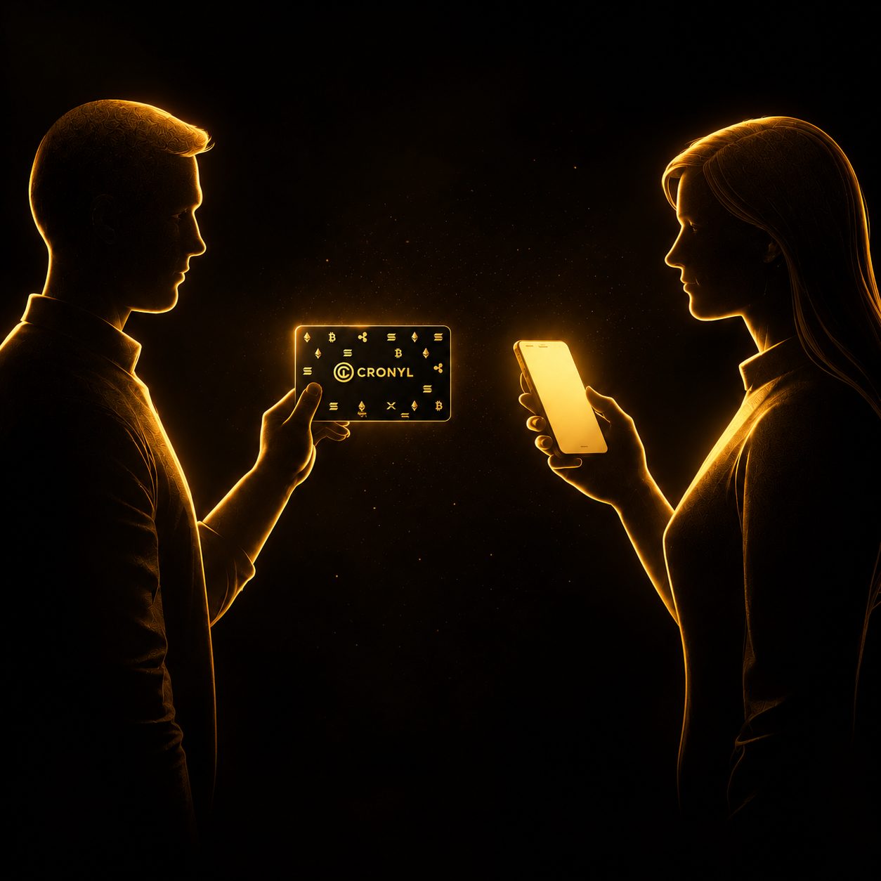 A Cronyl card, held to a phone